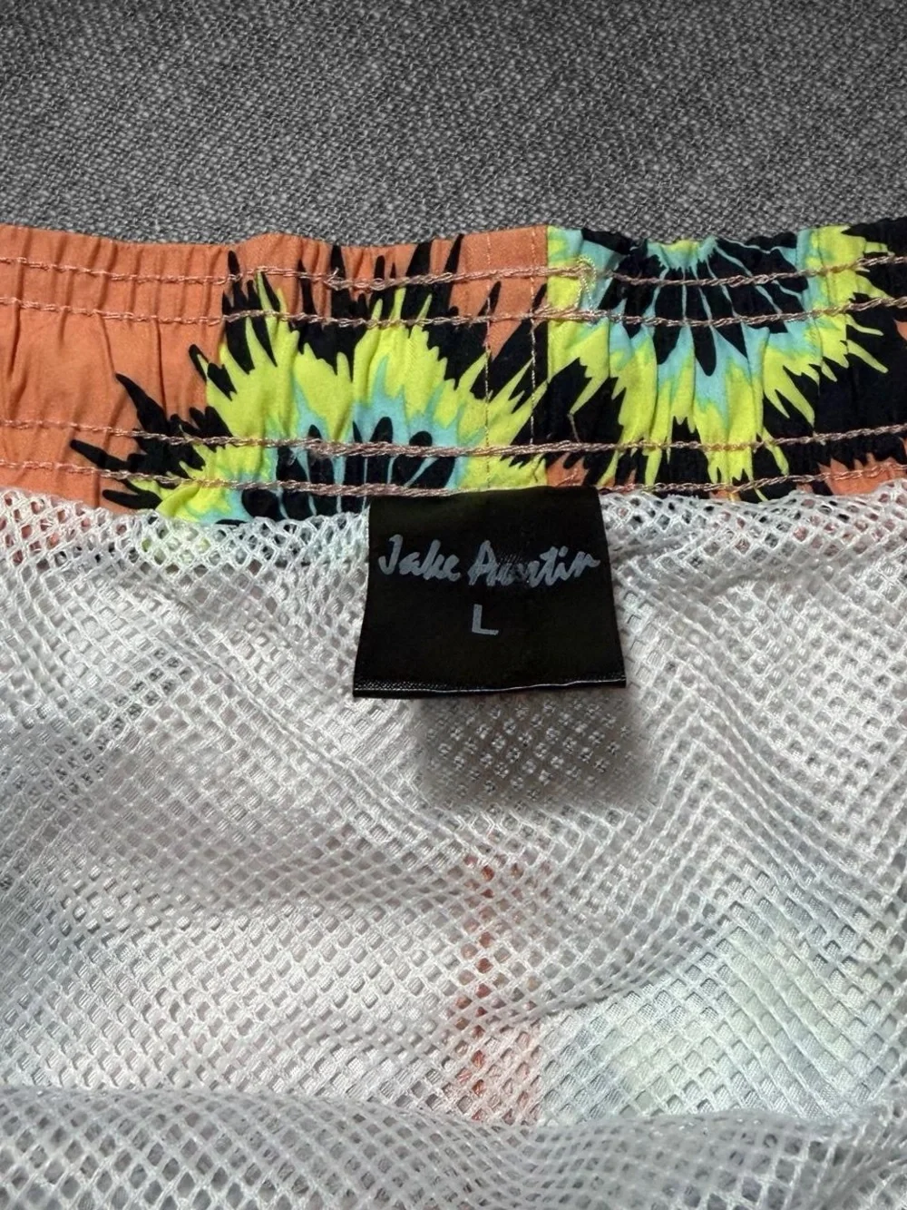 Jake Austin Men’s Large Orange Floral Print Swim Trunks 100% Polyester